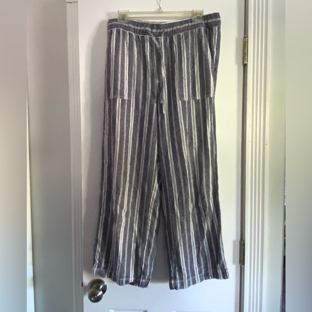 GAP Blue and White Wide Leg Linen Pants with Relaxed Fit